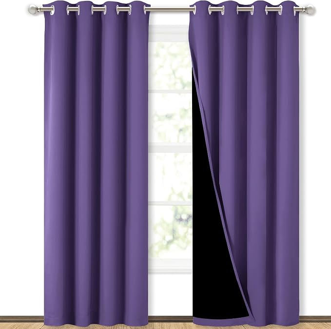 NICETOWN Full Shading Curtains 90" Long 2 Panels Set for Windows, Super Heavy-Duty Black Lined Blackout Curtains for Bedroom, Privacy Assured Window Treatment (Lilac Purple, Pack of 2, 52" W)