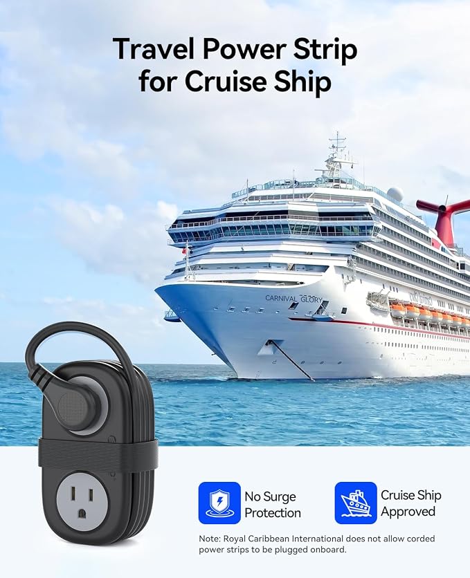 Cruise Approved Travel Power Strip, ORICO 4 Outlets 3 USB Ports (1 USB C) with 4FT Wrapped Short Extension Cord Small Power Strip, Compact for Hotel Travel Essentials ETL Listed-AP3