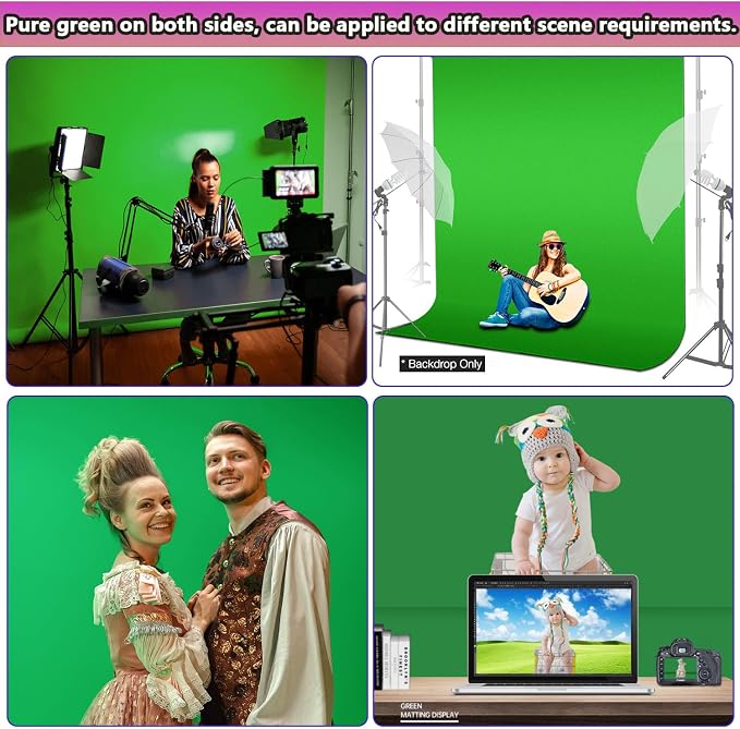 6x9 ft Greenscreen Background, Premium Collapsible Small Green Screen Backdrop Cloth Pantalla Verde Fabric Portable Content Creator Background Screen for Streaming Studio Video Photo Booth Photoshoot
