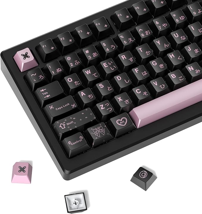 dagaladoo Keyboard keycaps Set, Double Shot PBT keycaps,dye-sub Cherry Profile Custom Key caps 60 65 75 Percent for Cherry-mx 61/66/75/80/87 Retro Mechanical Keyboard,Black/Pink Metal Coating