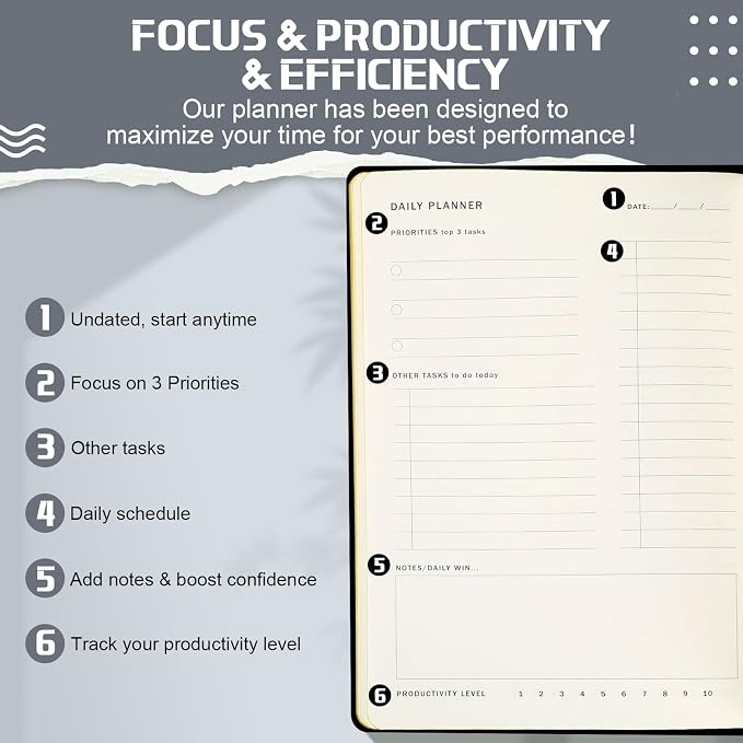 Productivity 3-month Planner Undated Daily Weekly Monthly Planner with Hardcover, Setting Guided Journal for Time Management, Habit Tracking, Self Care & Organization(Black)