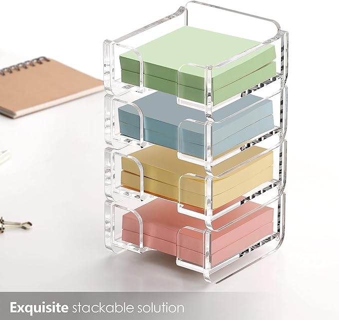 SANRUI Acrylic Sticky Note Holder for 3x3 Inch Notes – Clear Stackable Sticky Note Dispenser, Desk Organizer for Memo Pads, Fits Home, Office and School Supplies
