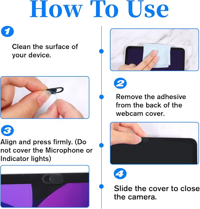 50 Pcs Webcam Cover, Black Practical Laptop Camera Cover Small Portable Phone Camera Covers for Compute Cell Phone PC Accessories to Protect Your Privacy and Security(Black, White)