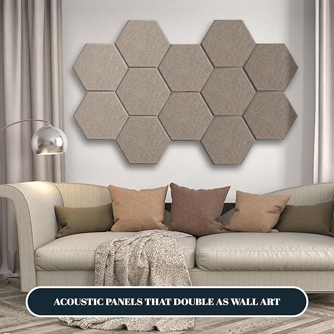 15 Pack Hexagon Sound Proof Foam Panels for Walls, Acoustic Panels 12" x 11" x 0.35" High Density Sound Absorbing Panels, Noise Reduction Foam for Home Studio, Office, Gaming Room & Theater(Gray)