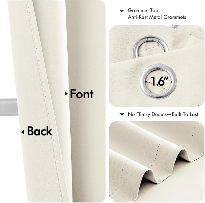 MIULEE Blackout Curtains for Bedroom Living Room 2 Panels, Thermal Insulated Room Darkening Drapes Grommet Noise Reducing Light Blocking Window Treatments 45 Inches Long 40x45 Inch Cream