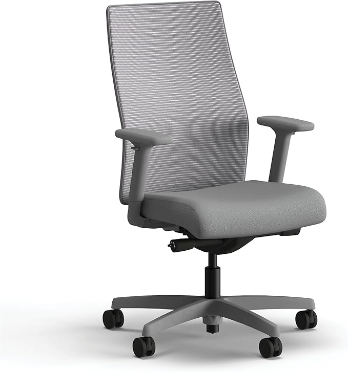 HON Ignition 2.0 Mid‑Back Ergonomic Office Chair, Mesh Task Seating with Lumbar Support, Advanced Synchro‑Tilt, Height and Width Adjustable Arms, Titanium Frame, Frost