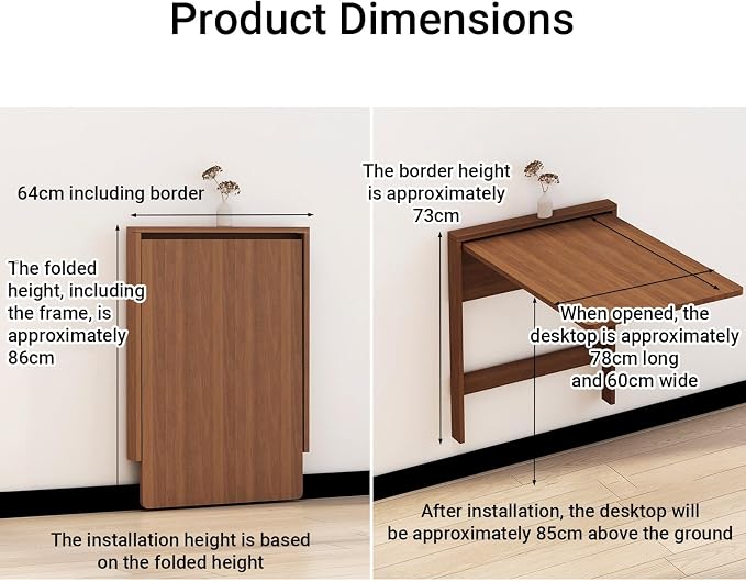 Space-Saving Wall Mounted Folding Dining Table Heavy Duty Floating Desk for Small Spaces Kitchen Laundry Room Study（Chair not Included in Product）(White)