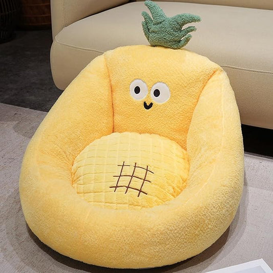 Fruit Shaped U-Wrap Plush Seat Cushion, Detachable Lumbar Support Floor Pillow, Non-Slip Thick Lazy Sofa Chair Pad for Home Office，Yellow：21.7 * 17.7in