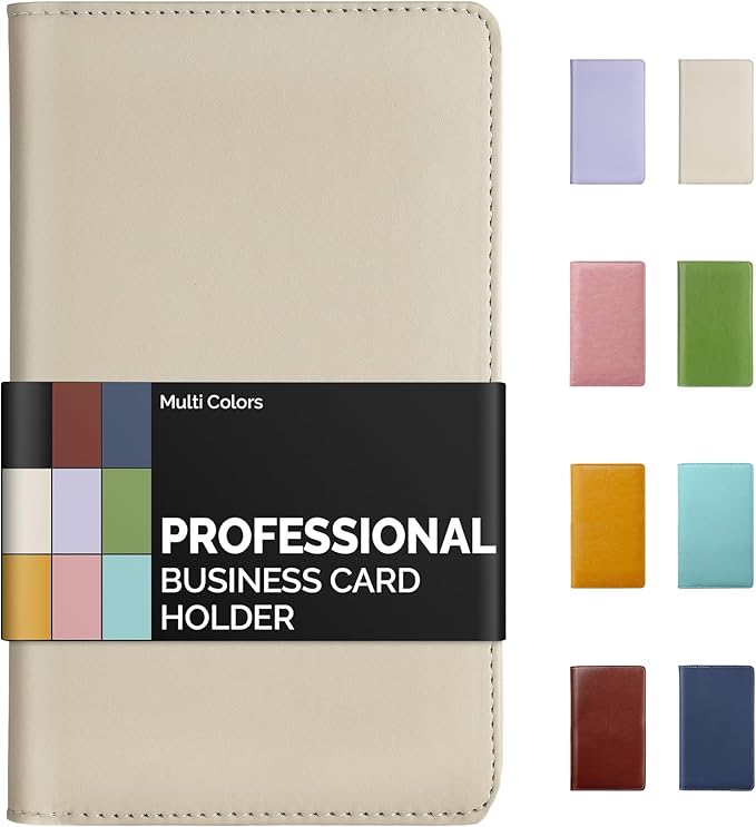 Sooez Leather Professional Business Card Book Holder Organizer, 240 Capacity Credit Card Booklet, PU Name Cards Holder Storage File for Men Women, 7.7"x 4.5" x 0.7", Beige