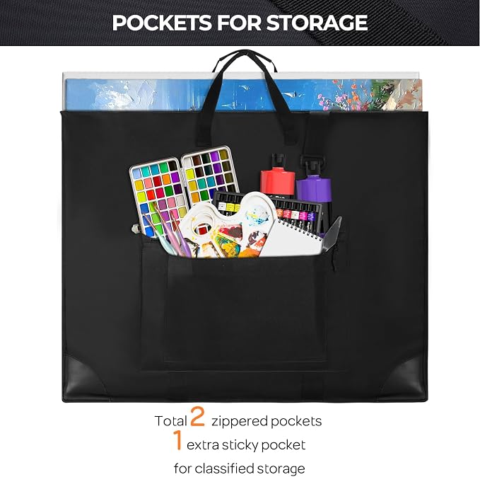 Nicpro Large Size Art Portfolio Case, Artist Portfolio Tote Bag with Leather Corners & Side Widening, Waterproof Storage Portfolio Folder with 3 Pockets for 20'' x 26'' Poster Canvas Sketching Drawing