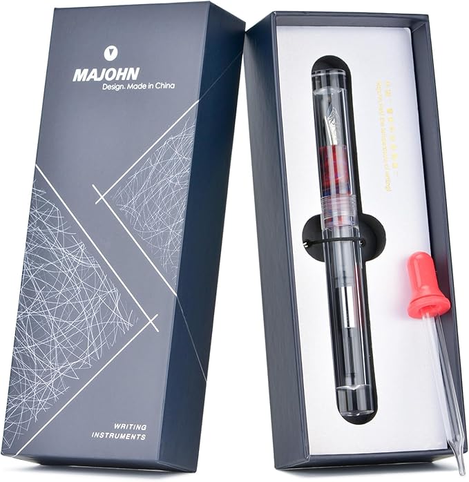 Lanxivi Majohn C1 Fountain Pen Fine Nib Clear Transparent Acrylic Resin, Mini Pocket Pen, Eyedropper,Cartridges and Converter Filling