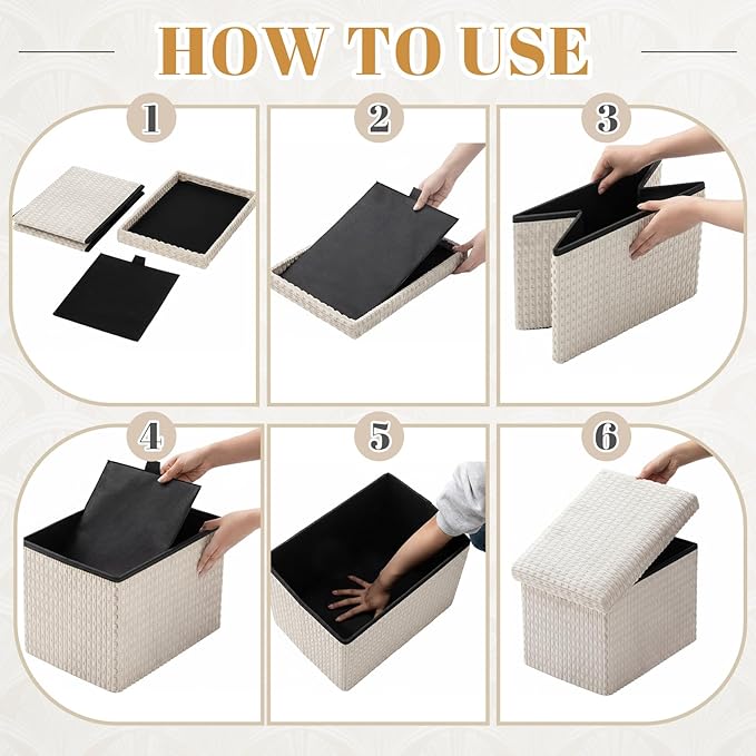 Thyle Storage Ottoman Cube, Small Foldable Footrest Stool for Under Desk Use, Sturdy Corduroy Ottoman with Storage for Snacks, Toys, Living Room, Bedroom, Dorm or Home Office, 16x12x12 Inch(Beige)