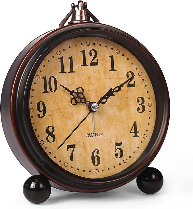 RODH Battery Alarm Clock,Night Light,Vintage Hangable Super Silent Non Ticking Analog Table Clock for Bedroom Bedside, Desk,Shelf