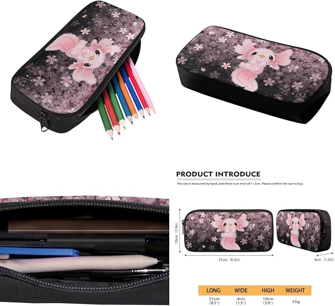 Ystardream Cherry Blossom Axolotl Backpack With Lunch Box for Girls Large Elementary Bookbag 17 Inch Laptop School Backpack Sturdy Rucksack with Pencil Case&Water Bottle Sleeve for Teenager Student