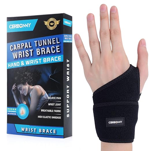 CERBONNY Carpal Tunnel Wrist Brace,1Pack Wrist Support Brace Adjustable Wrist Strap Reversible Wrist Brace for Sports Protecting/Carpal Tunnel/Arthritis-Left
