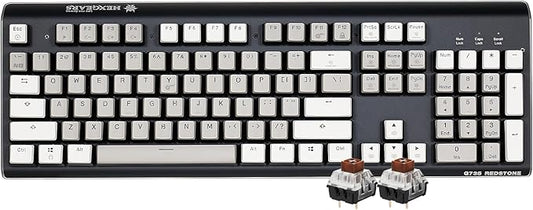 Hexgears GK735 Wired Full Size Mechanical Keyboard, Aluminum Housing Built for Gamers w/Kailh Box Brown Switch, White Backlit + Surrounded by RGB Light Strip, 104 Keys Gaming Keyboard for PC/Mac