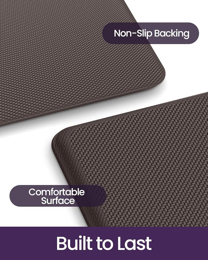 DEXI Kitchen Mat Cushioned Anti Fatigue, Extra Thick Comfort Standing Floor Mats Waterproof, Memory Foam Antifatigue Runner Rug for Desk Office, Sink, Laundry, 48x20, Brown