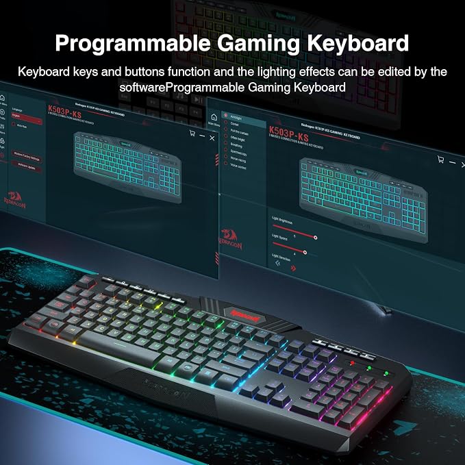 Redragon K503 Wireless Gaming Keyboard, 3-Mode (2.4G/BT/USB), RGB LED Backlit, Multimedia Keys, Fully Programmable Silent Membrane Keyboard with Wrist Rest for Windows PC Games (Black)
