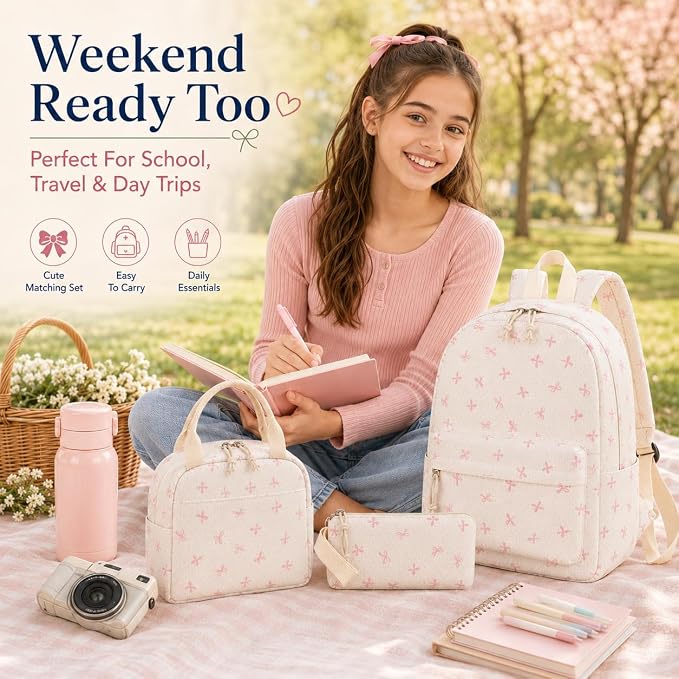 Bluboon School Backpack Set Girls Womens Laptop Bookbag Casual Daypack Fits 15 inch Laptop with Lunch Tote Bag and Pencil Bag