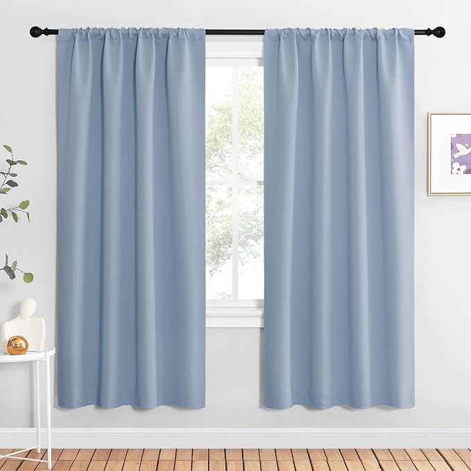 NICETOWN Blackout Curtains for Living Curtains, Vintage Blue, 1 Pair, 34-inch W x 72-inch L, Home Decorations Thermal Insulated Solid Pole Top Blackout Drapes for Living Room