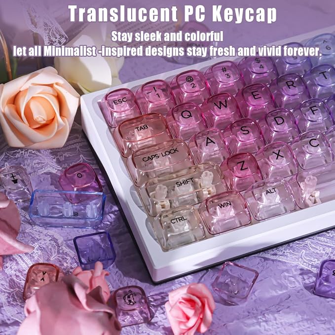 Sunzit Transparent Keycaps-Soft Color 125 Keys, MOA Profile Keycap Set, Custom Minimalist Style Keycaps, Fully Backlit Key Cap for MX Switches Mechanical Keyboard