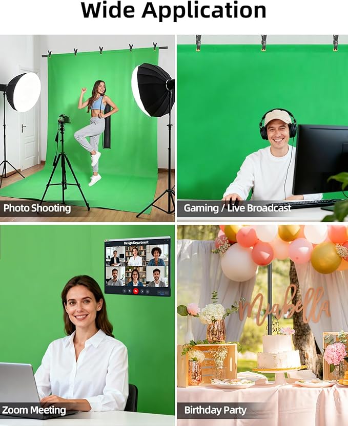 Hemmotop Green Screen Backdrop Kit 8x7.5ft, Wider Chromakey Greenscreen Background with Portable T-Shape Stand, Clamps, Carrying Case for Zoom, Streaming, Garming, Video Recording, VR, Photography
