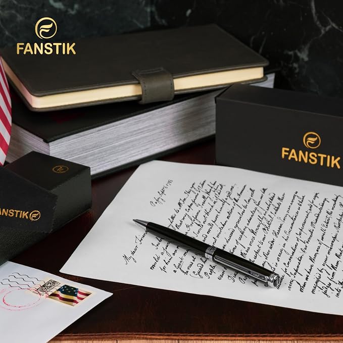 FANSTIK Customized Black & Silver Luxury ballpoint pen, fancy gift set for women, Chrome Finish, Professional executive pen gift set for men (Lux Custom-BallPoint Black-Silver)