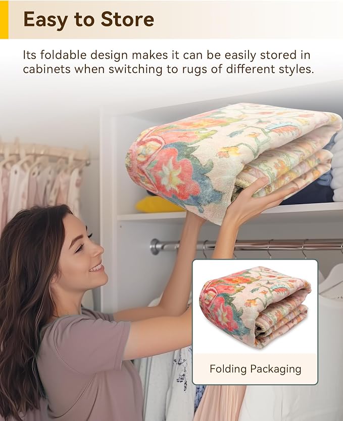 RELEANY Area Rugs Runner 2'x8' Washable Non-Slip, Floral Vintage Distress Medallion Carpet for Kitchen Hallway Bedroom Beside Laundry Room Bathroom, Light Pink Colorful