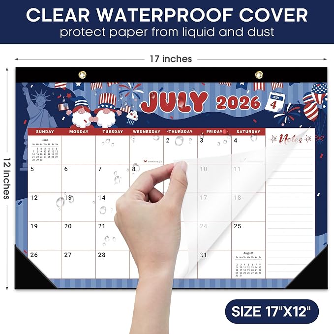 Desk Calendar 2026-2027, 18-Month Calendar Runs from July 2026 to December 2027, Large 17" x 12" Monthly Desktop & Wall Calendar for Home & Office - Watercolor Festival
