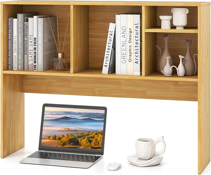 Tangkula Desktop Bookshelf, Countertop Storage Hutch with 4 Shelves for Computer Desk, Desktop 2-Tier Display Rack, Multipurpose Wood Desk Hutch Storage Organizer for Dorm Office Home
