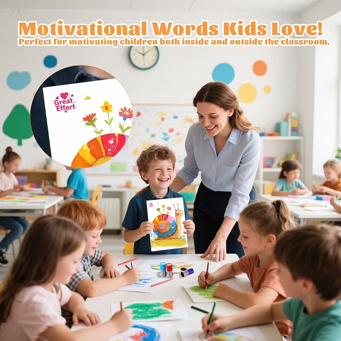 Teacher Stamps for Classroom Self Inking Rubber Great Job Stamp for Grading Homework Test Motivation Students Behavior School Homeschool Reward Supplies, Kindergarten Teacher Must Haves (6Pcs)