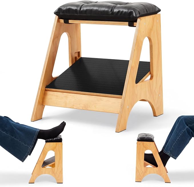Unittype Double Step Footrest Under Desk with 3 Height Levels,Natural