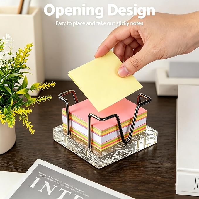 Sticky Note Holder, 3 x 3 inch Self Stick Note Pad Holder, Post It Note Dispenser Desk Accessories for School and Office Desk Organizer, Black & Clear Acrylic