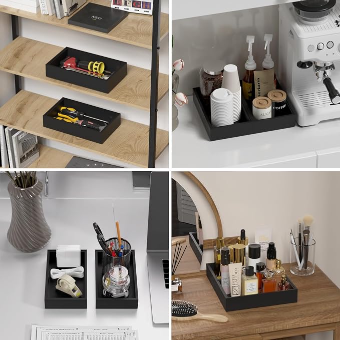 Lixple Bamboo Drawer Organizer for Kitchen Utensils, 2 Pack Stackable Bamboo Kitchen Drawer Organizers, Silverware & Utensil Drawer Trays, 10" x 6" x 2" (Outer), 9.3" x 5.3" x 1.3" (Inner), Black