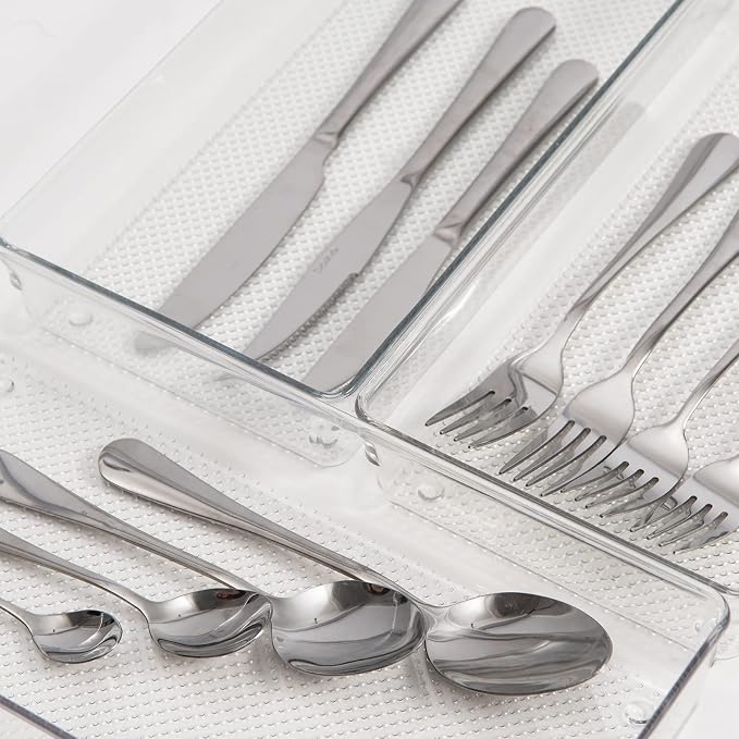 3 Pack Clear Plastic Drawer Organizer Tray Cutlery Utensil Makeups Drawer Silverware Organizers 12" X 6"… (6P(6X6+6X9+6X15))