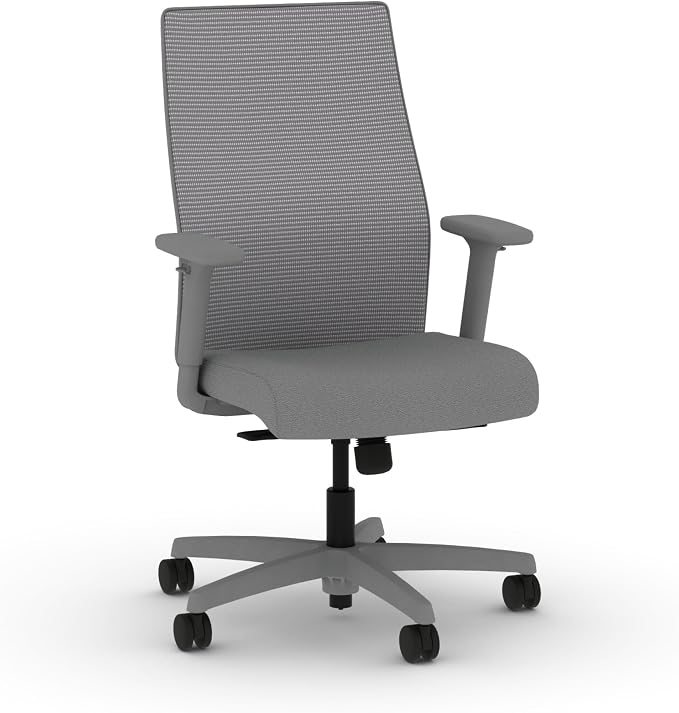 HON Ignition 2.0 Mid‑Back Ergonomic Office Chair, Mesh Task Desk Chair with Lumbar Support, Standard Synchro‑Tilt, Height and Width Adjustable Arms, Titanium Frame, Frost