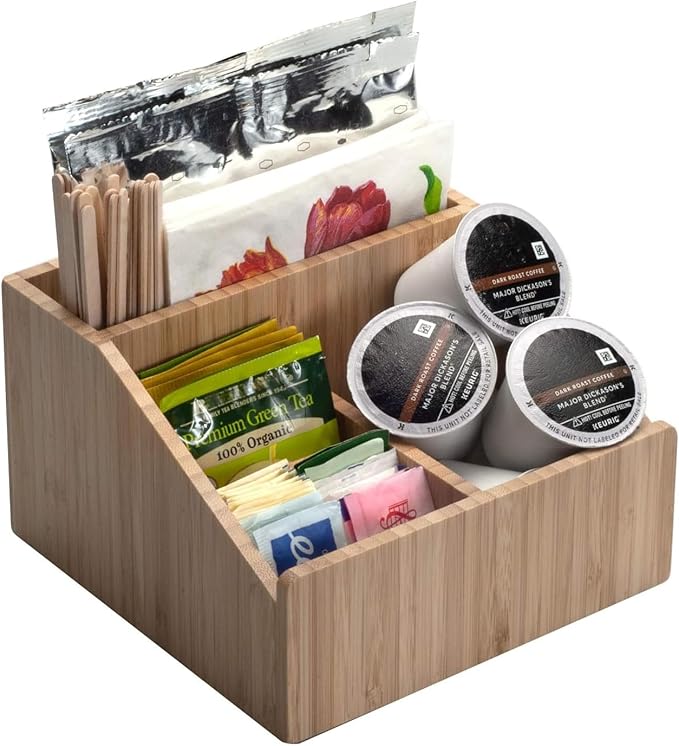 MobileVision Multi-Use Bamboo Office Product Organizer Compact for Desktop, Holds Notepads, Pens, Pencils, Business Cards, Paper Clips, Stationery Supplies & more