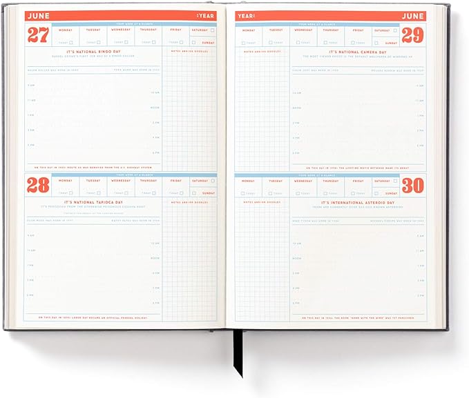 Brass Monkey Perpetually Late Undated Planner, 6” x 9” – Daily Planner with 366 Days (336 Pages) – Random Holidays and Fun Added In – Mini Planner with Bookmark Included
