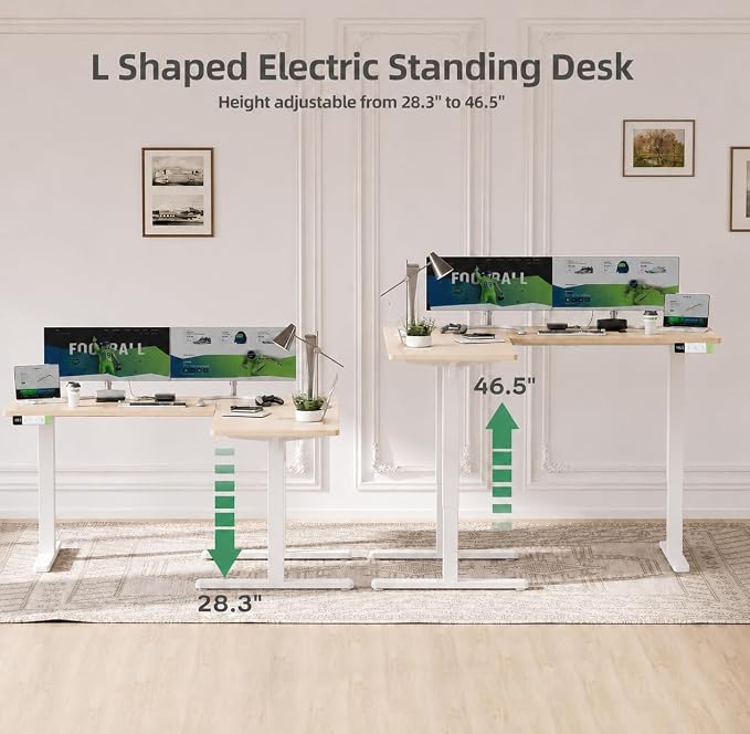 Claiks L-Shaped Electric Standing Desk with Dual Motors, 59 Inch Natural | 51.2" Extension Table, 28.3" To 46.5" Height Range, 176 Lbs Capacity, Memory Presets, Home Office Or Gaming