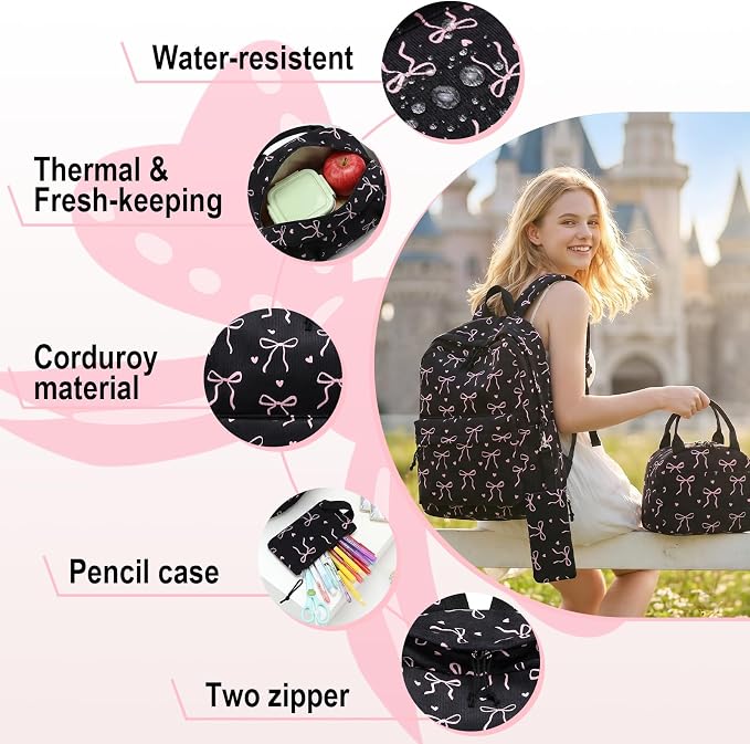 LEDAOU Kids Backpack for Girls Backpacks with Lunch Box, Lightweight Bookbag Set Elementary Middle School Back pack for 8-14