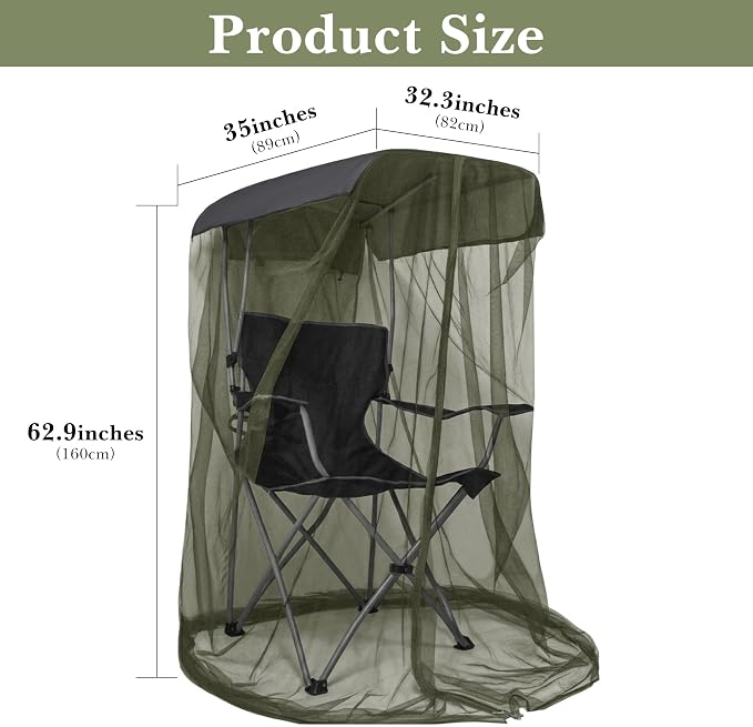LUWOO 63" H Outdoor Sunshade Mosquito Net, Chair Tent for Outdoors with Waterproof Canopy and Zipper Opening, Fishing Mosquito Net for Fishing Enthusiasts (Military Green)