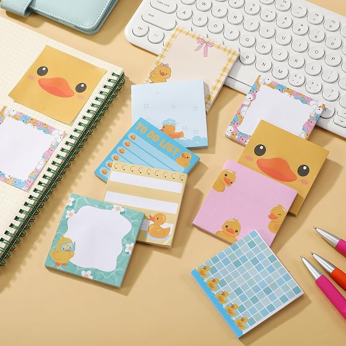 9 Pads Duck Sticky Notes 3x3 Inch Cute Self Stick Notepads Notes Adhesive Memo Pad Office Decor Gifts for Students School Teacher Meeting Office Supplies