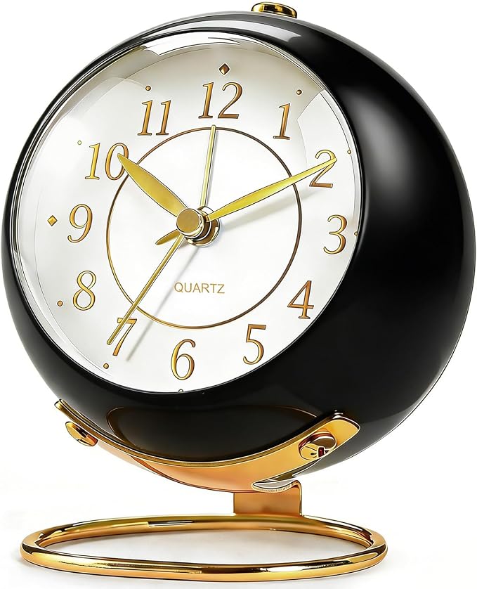 Analog Alarm Clock, Retro Small Desk Clock with Night Light, Backlight Cute Simple Design, Silent Non-Ticking, Battery Powered, for Bedroom,Travel,Kitchen,Bedside Desktop Decor