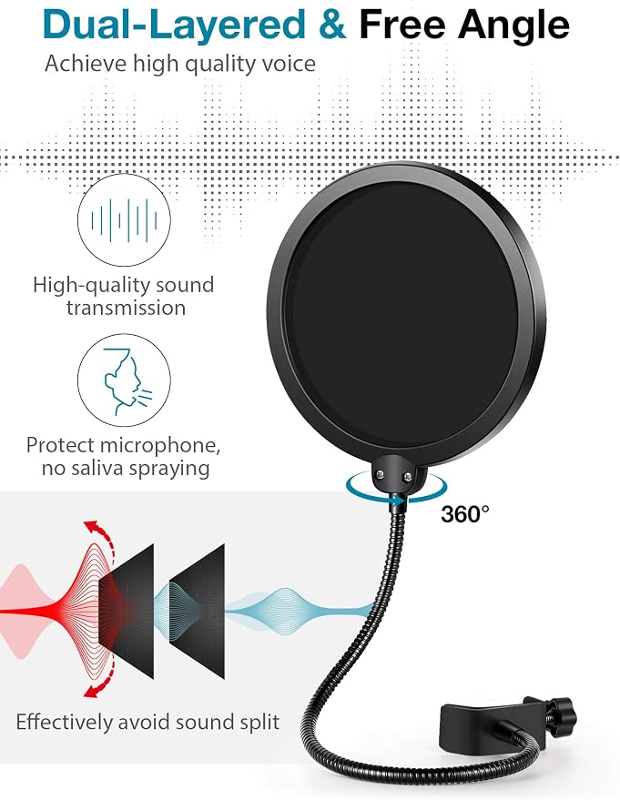 InnoGear Microphone Stand, Adjustable Mic Stand Set for Blue Yeti Nano Suspension Boom Scissor Arm Stand with 5/8" to 3/8" Screw, 5/8" to 1/4 Screw, Nano Mic Windscreen and Dual Layered Mic Pop Filter