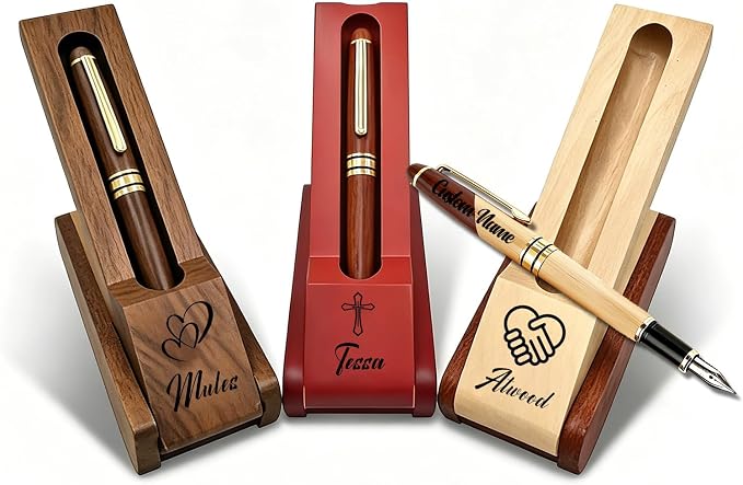 Custom Wooden Ballpoint Pen Gift Set with Name Personalized Wood Pen Set with Engraved Business Wood Pens Gift for Men Women Boss Teacher Co-worker Friends (Custom Pens 4)