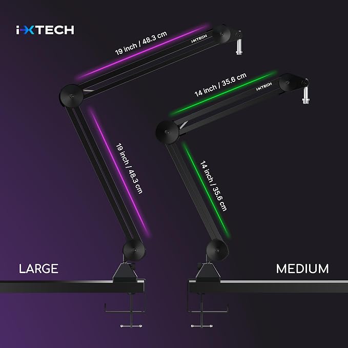 IXTECH Microphone Boom Arm Stand, Heavy Duty Adjustable Mic Stand with Cable Ties, Desk Mount Arm Stand for Gaming Streaming Podcasting.