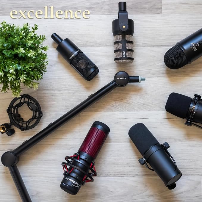 IXTECH Microphone Boom Arm with Desk Mount, 360° Rotatable, Adjustable and Foldable Scissor Mounting for Podcast, Video Gaming, Radio and Studio Audio, Sturdy and Universal - Elegance Model