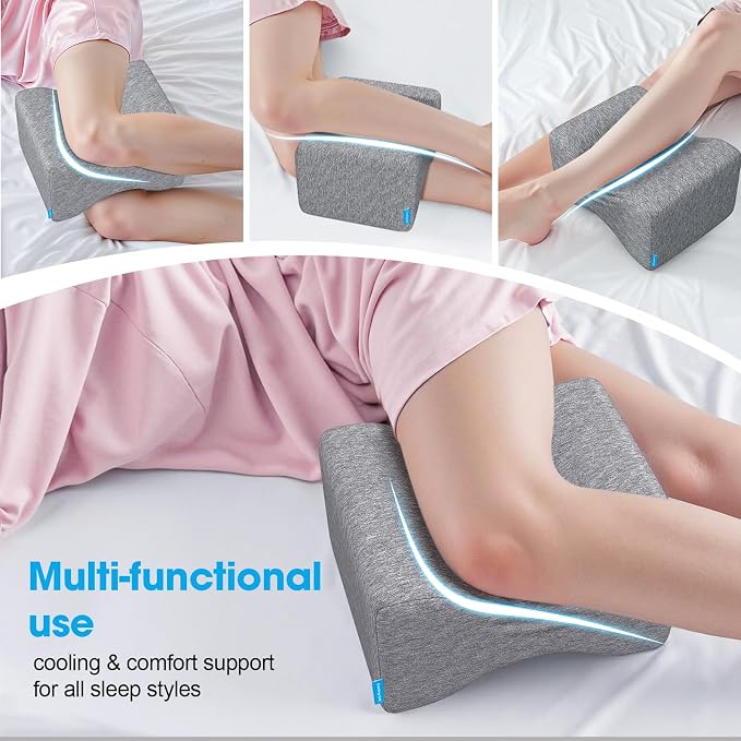Knee Pillow for Side Sleepers with Cooling Gel, Memory Foam Elevation Pillow for Spine Aligning, Sciatica, Back, Hip, Knee, Ankle Pain, Grey/X-Large