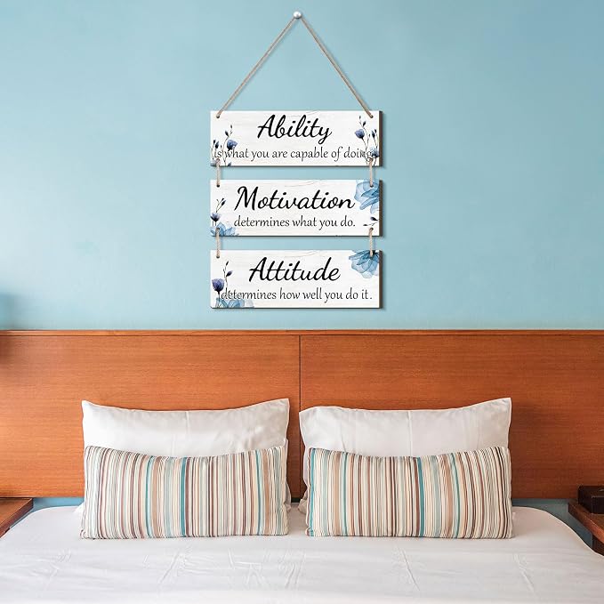 Jetec Office Wall Decor Sign Inspirational Motivational Plaques with Sayings Rustic Wooden Hangings Ability Sign for Coworker Holiday Gift Office Home Artwork Decoration(Blue)