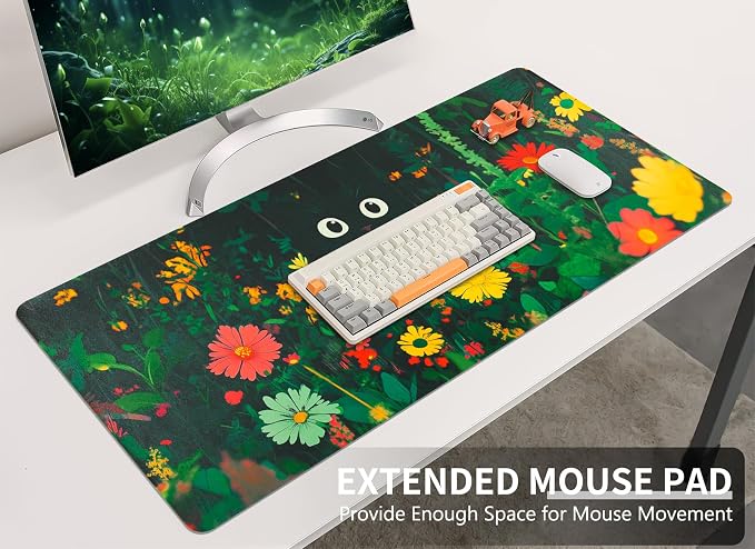 Bloss Green Mouse Pad, Clearance Overstock Limited Stock Discontinued Size Large Floral Plants Desk Pads for Desktop, Cute Black Carton Cat Leather Desk Mat, Computer Laptop Desk Mat,31.5"x15.7"